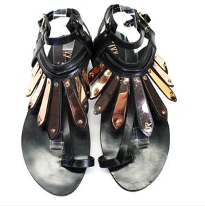 Ivy Kirzhner Black and Gold Soleil Leatger Thong Sandal